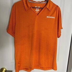 WHATABURGER Mens Large Orange Striped Polo Short Sleeve Uniform Employee